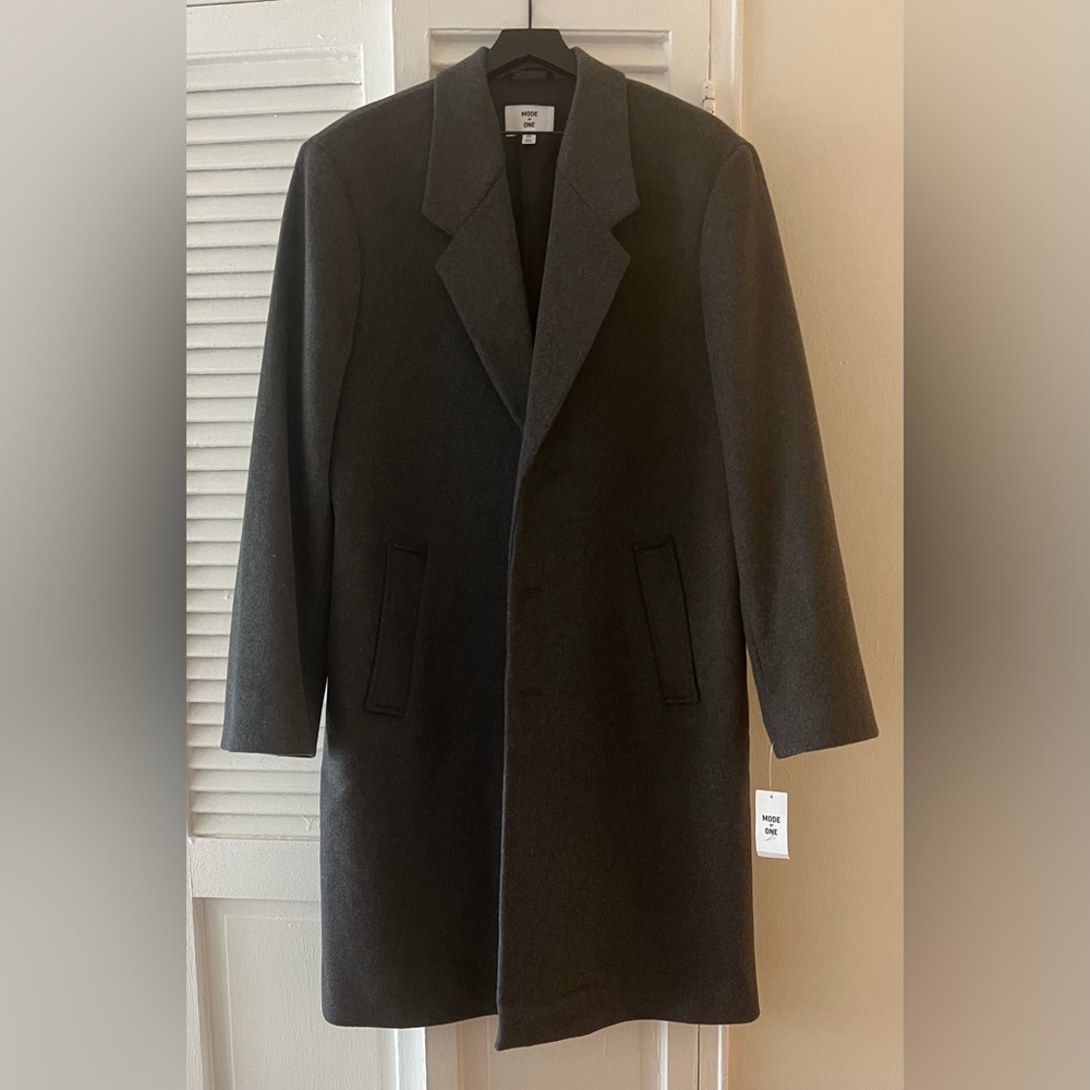Men’s Mode of One Regular-Fit Single-Breasted Topcoat in Gray (XXL)